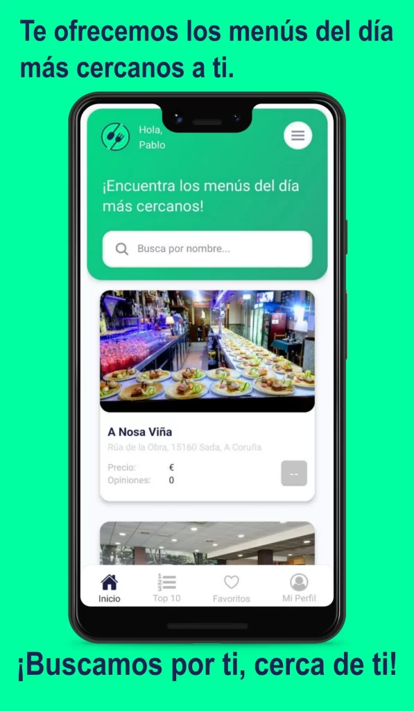 Detalle de menú del día en restaurante